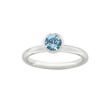 Personally Stackable March Light Blue Crystal Sterling Silver High Profile Rin