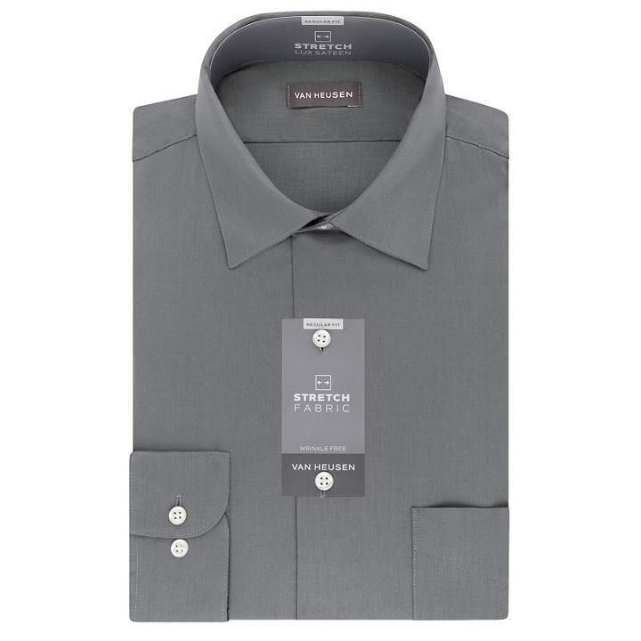 Van Heusen Lux Sateen Big And Tall Stretch Long Sleeve Dress Shirt