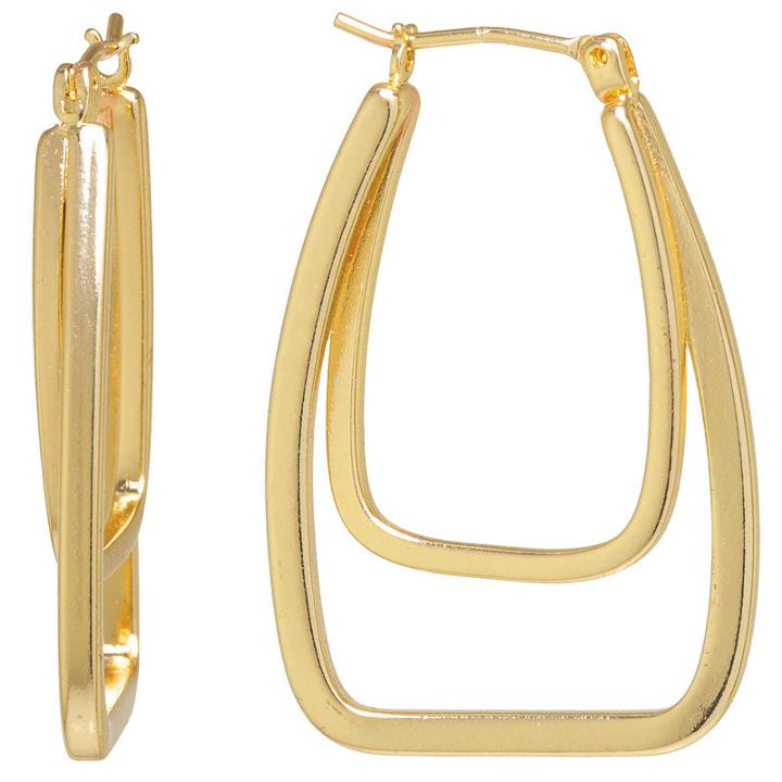 Sparkle Allure Gold Over Brass Double Click-top Brass Hoop Earrings