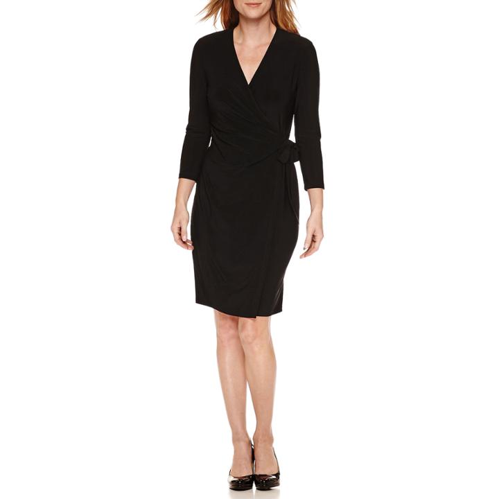 Black Label By Evan-picone 3/4 Sleeve Wrap Dress