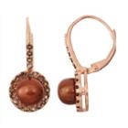 Chocolate Cultured Freshwater Pearl & Lab Created Smoky Quartz 14k Rose Gold Over Silver Earrings