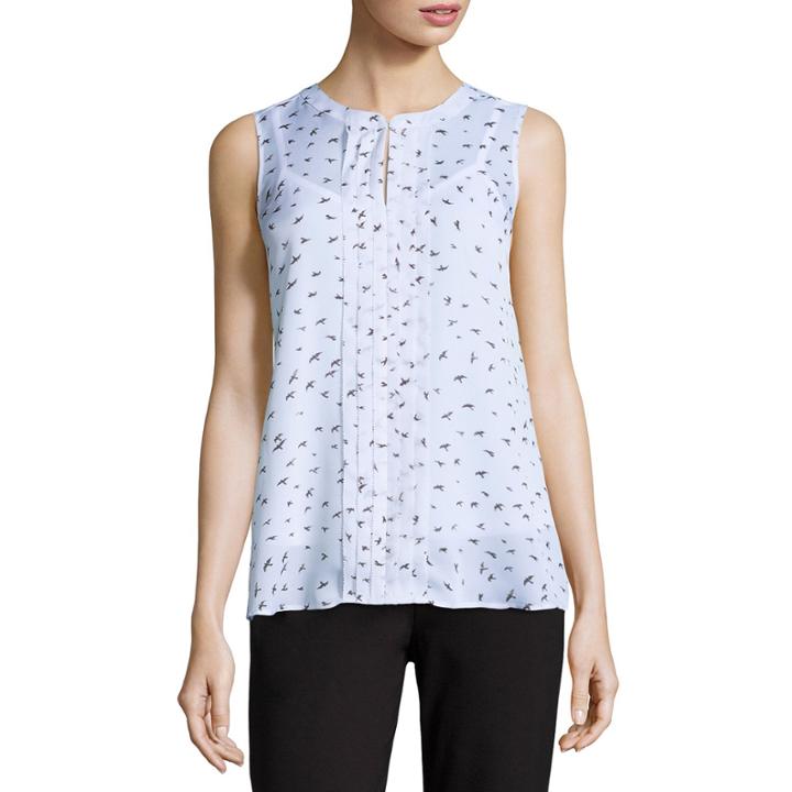 Liz Claiborne Sleeveless Crew Neck Woven Pattern Blouse