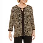 Alfred Dunner Deck The Halls 3/4 Sleeve Keyhole Neck T-shirt-womens