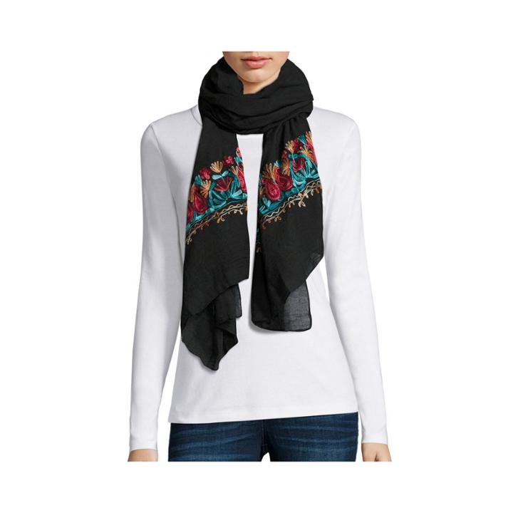 Flower Embroidered Scarf