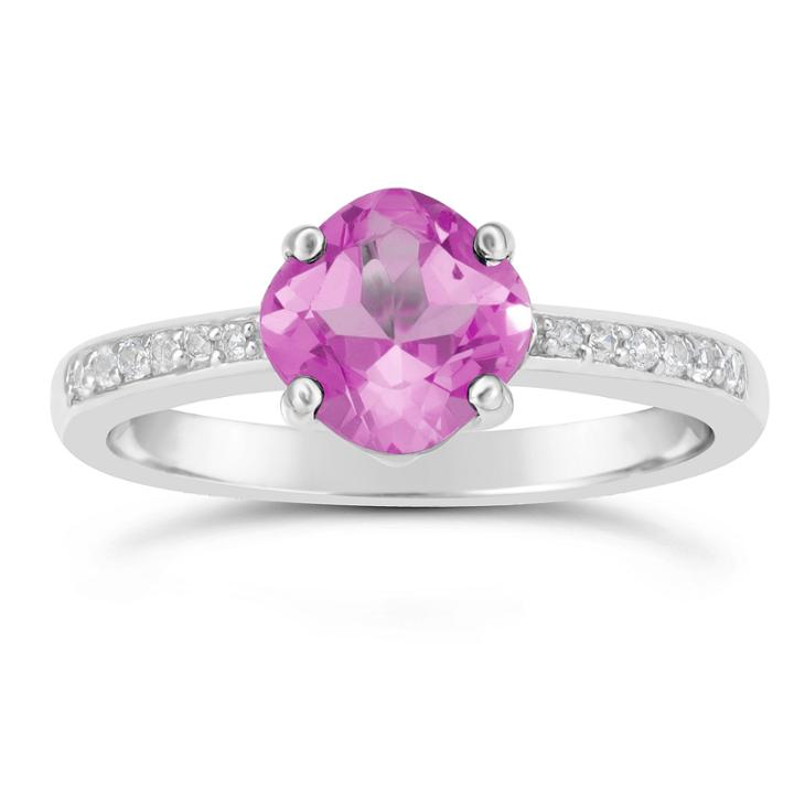 Womens Lab Created Pink Sapphire Sterling Silver Halo Ring