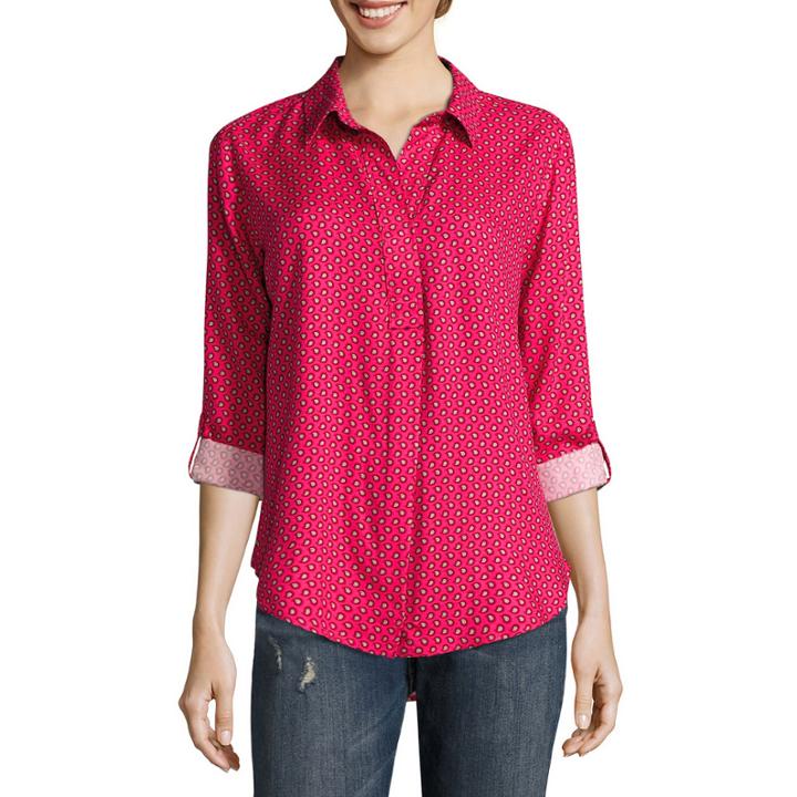 Liz Claiborne Long Sleeve Y Neck Woven Blouse-talls