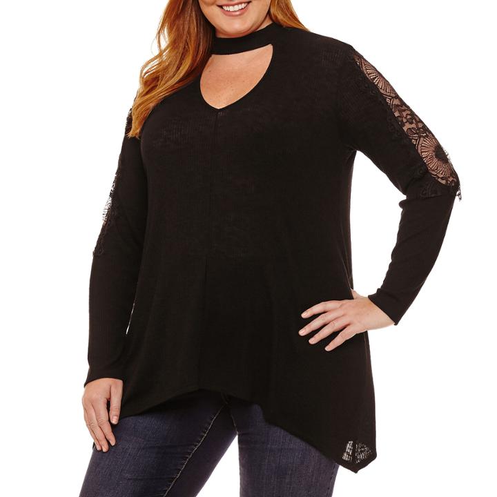 A.n.a Lace Inset Choker Blouse - Plus