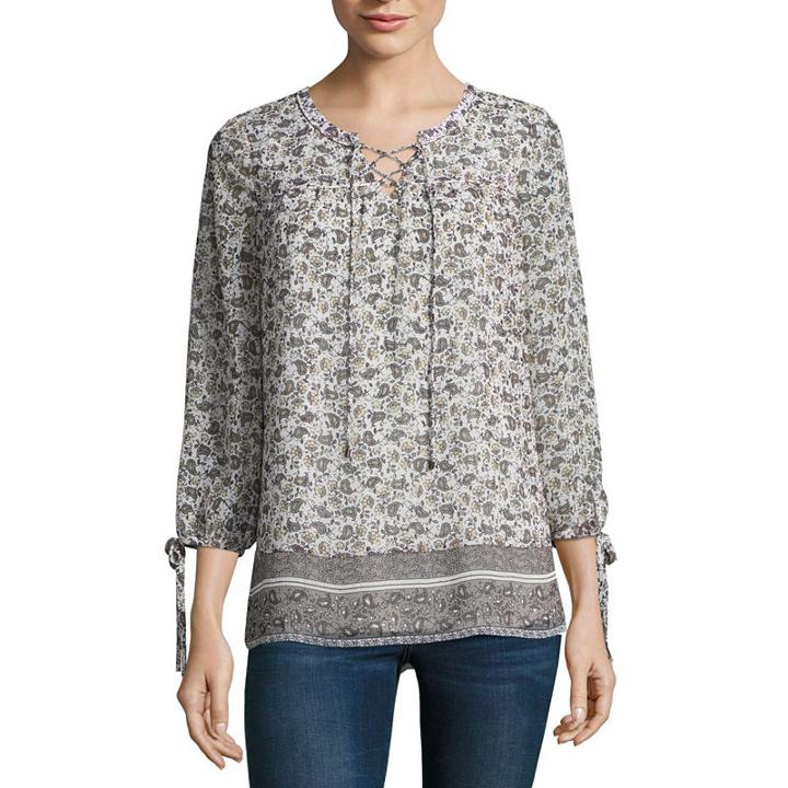 St. John's Bay Elbow Sleeve Split Neck Blouse-tall
