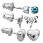 3 Pair Blue Crystal Sterling Silver Earring Sets