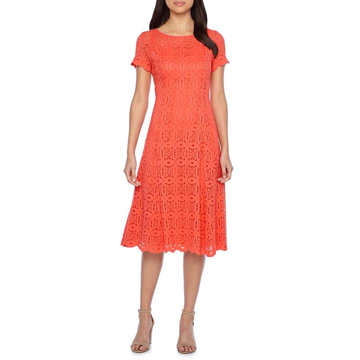 Ronni Nicole Short Sleeve Lace Medallion Fit & Flare Dress