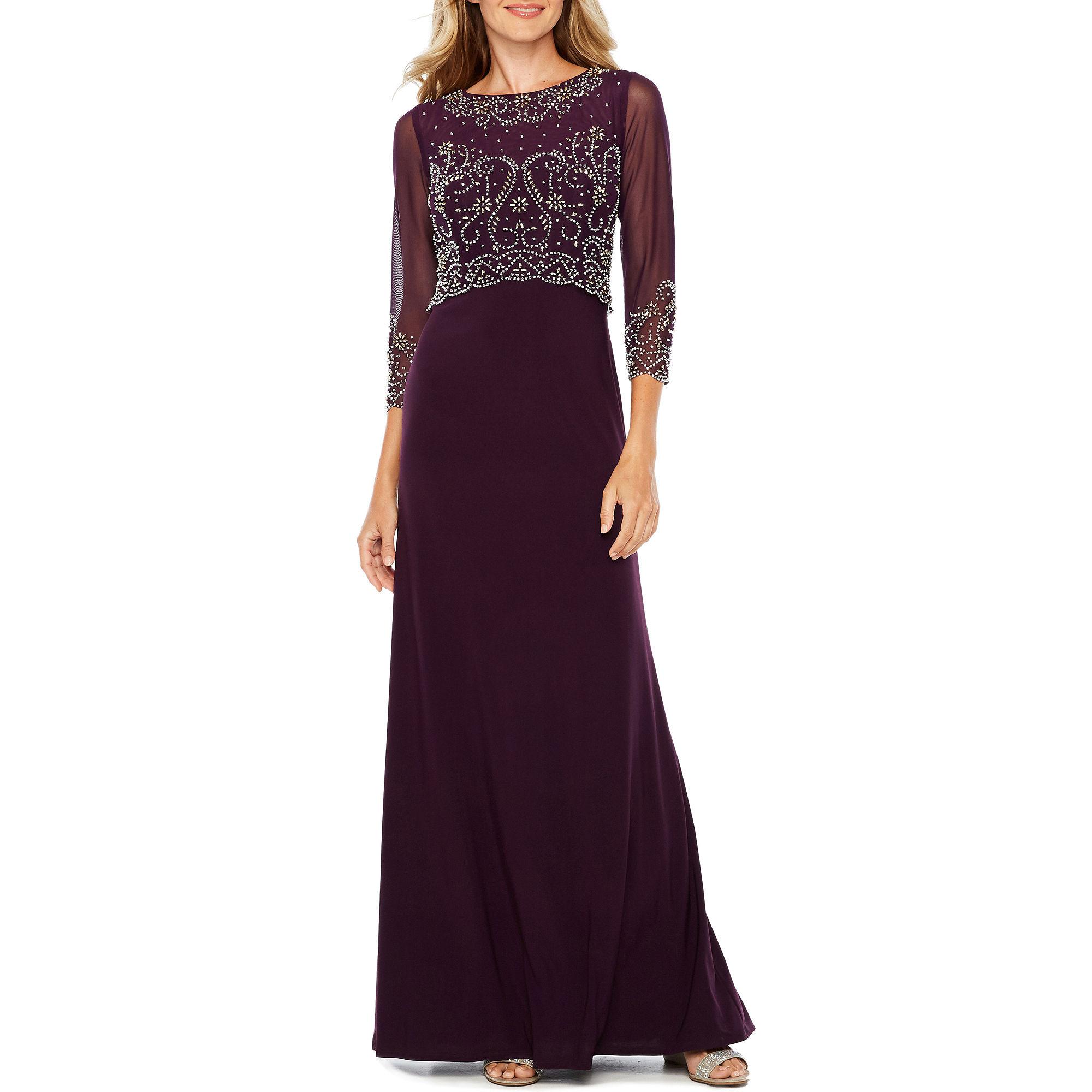 jackie jon short sleeve beaded evening gown