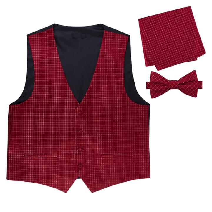 Metallic Grid Vest, Bow Tie & Pocket Square Set