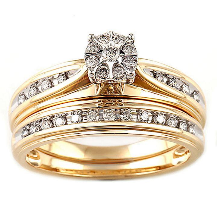 Womens 1/4 Ct. T.w. Round White Diamond 10k Gold Bridal Set