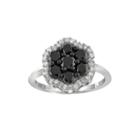 1 Ct. T.w. White & Color-enhanced Black Diamond Cluster Sterling Silver Ring