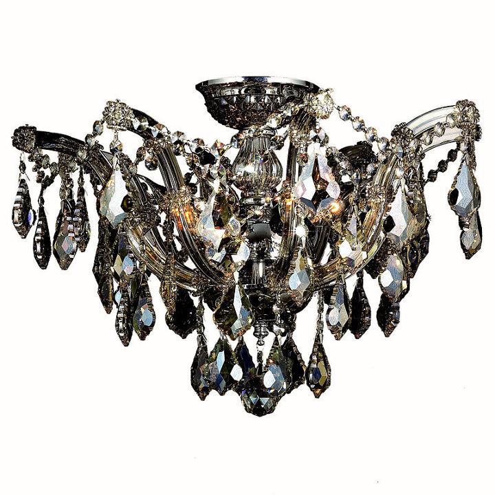 Bayou Collection 6 Light Chrome Finish And Goldenteak Crystal Semi-flush Mount Ceiling Light