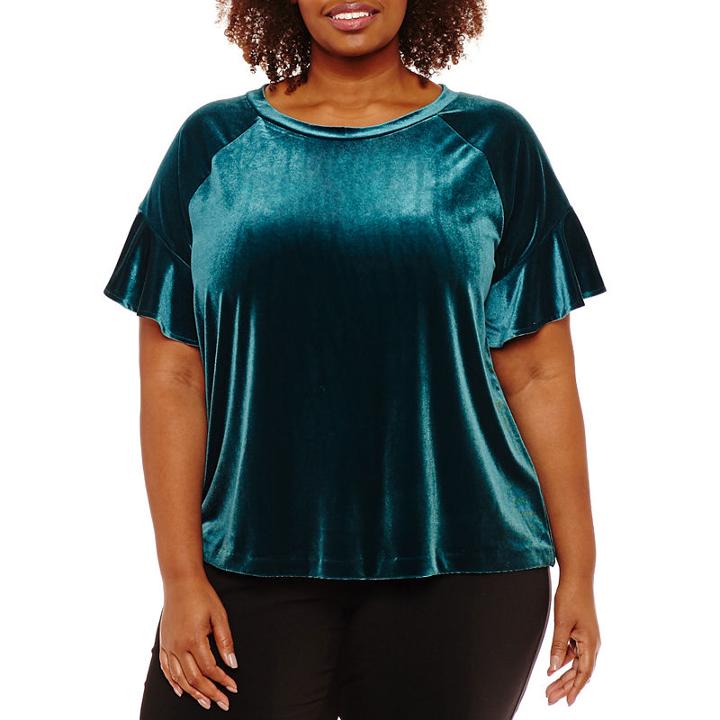 Worthington Short Sleeve Velvet Blouse - Plus