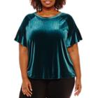 Worthington Short Sleeve Velvet Blouse - Plus