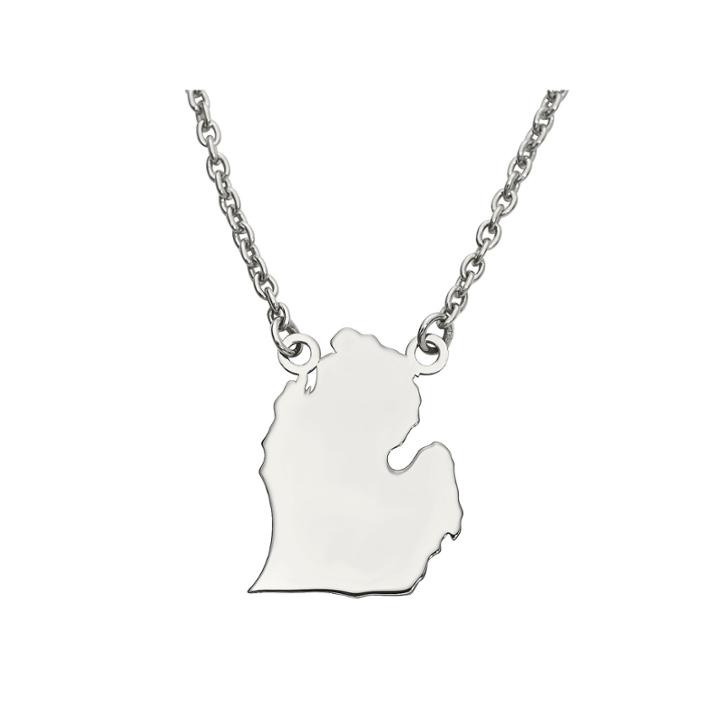 Personalized Sterling Silver Michigan Pendant Necklace