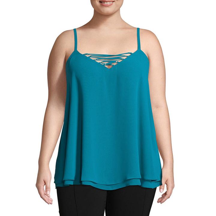 Worthington Lace Up Woven Camisole - Plus