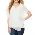 Alyx Short Sleeve Split Crew Neck Woven Blouse-petite