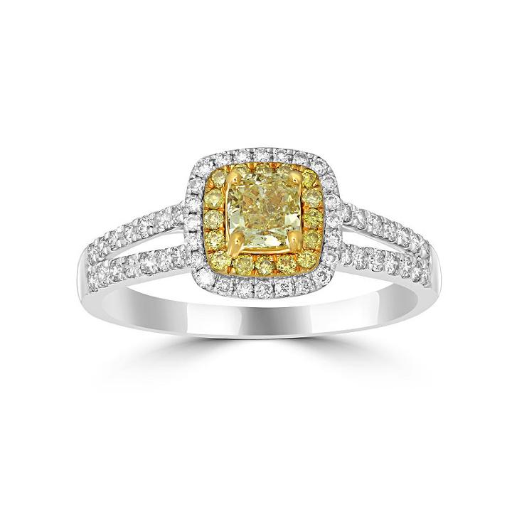 Womens 1 Ct. T.w. Diamond Yellow Halo Ring
