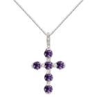 Genuine Amethyst & Lab-created White Sapphire Sterling Silver Cross Pendant Necklace
