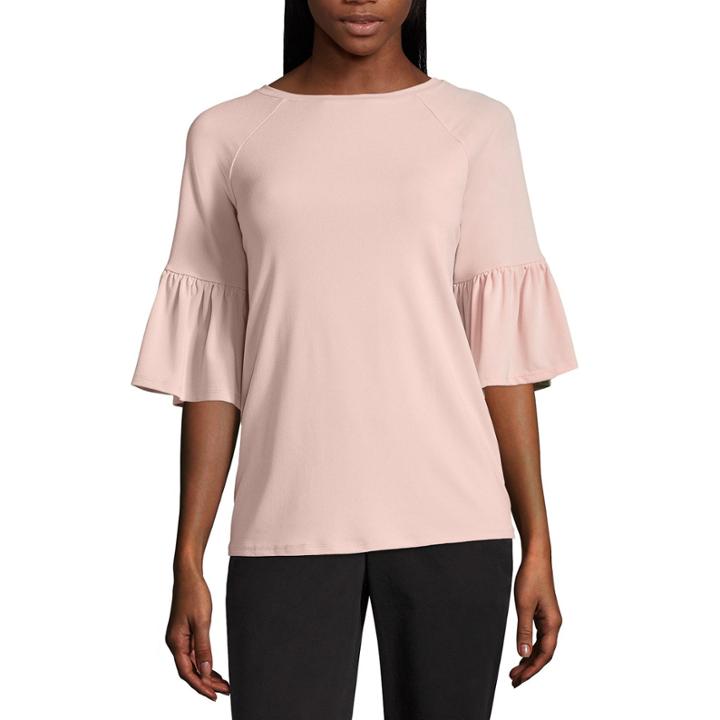 Worthington Crew Neck Bell Sleeve Blouse-tall