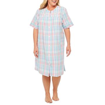 Collette By Miss Elaine Short Sleeve Seersucker Caftan-plus