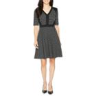 Danny & Nicole Elbow Sleeve Grid Fit & Flare Dress