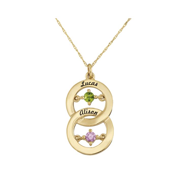 Personalized Dancing Birthstone Circle Pendant Necklace