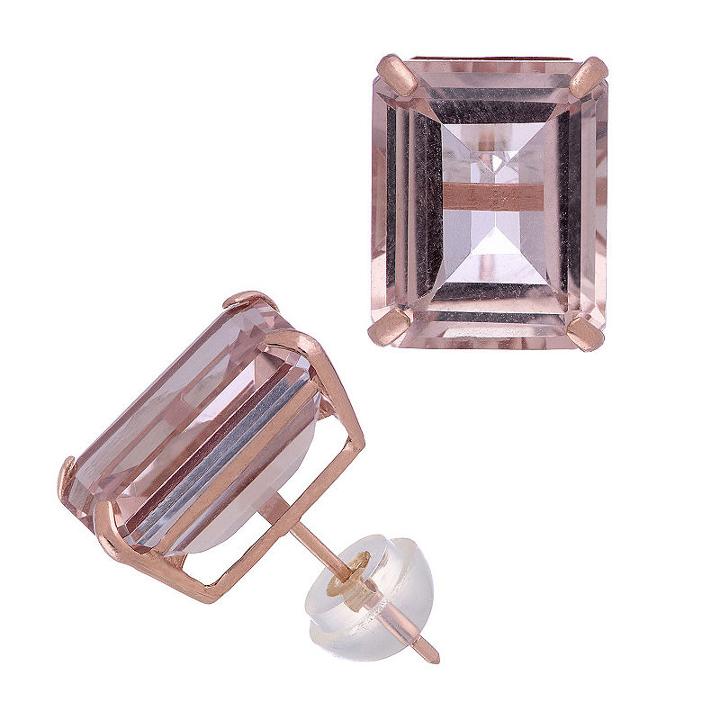 Simulated Pink Morganite 14k Rose Gold 11.1mm Rectangular Stud Earrings