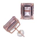 Simulated Pink Morganite 14k Rose Gold 11.1mm Rectangular Stud Earrings