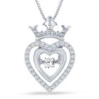 Enchanted By Disney 1/5 C.t.t.w. Silver Heart Disney Princess Crown Pendant Necklace