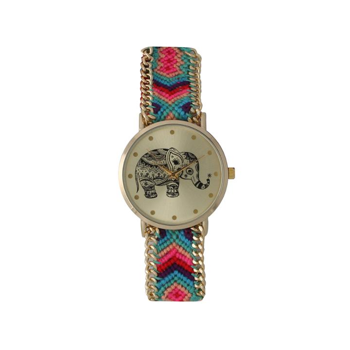 Olivia Pratt Womens Multicolor Braided Elephant Print Dial Strap Watch 14811