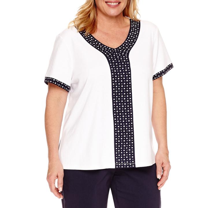 Alfred Dunner Seas The Day Short Sleeve V Neck T-shirt-plus