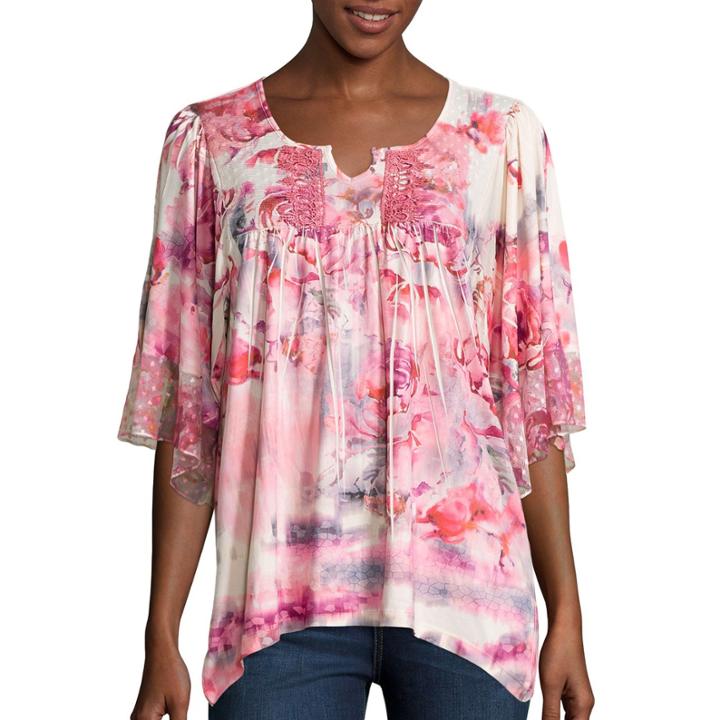 Unity&trade; 3/4-sleeve Print Peasant Top