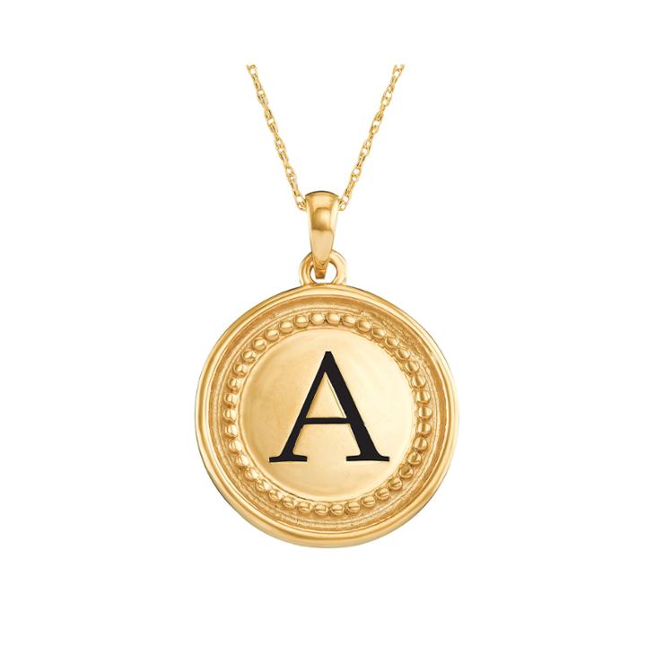 Personalized 14k Yellow Gold Initial Disc Pendant Necklace