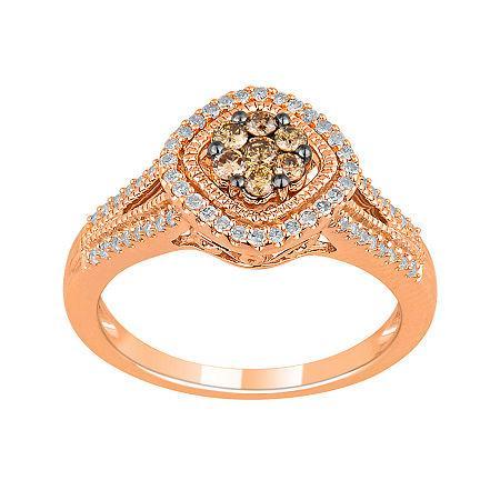 1/2 Ct. T.w. White & Champagne Diamond 10k Rose Gold Ring