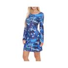 White Mark Juliana Long Sleeve Abstract Sheath Dress