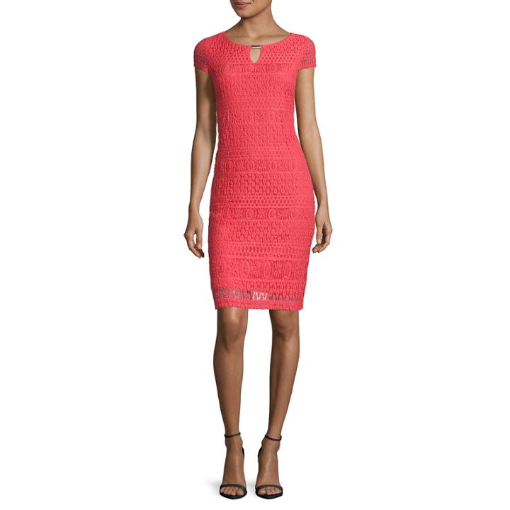 Rn Studio By Ronni Nicole Short-sleeve Bar-neck Lace Sheath Dress - Petite