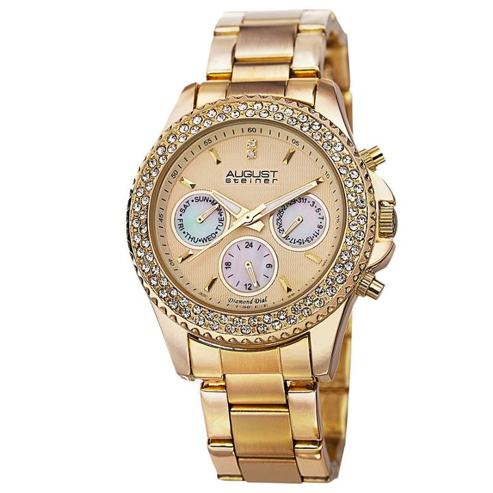 August Steiner Womens Gold Tone Strap Watch-as-8100yg