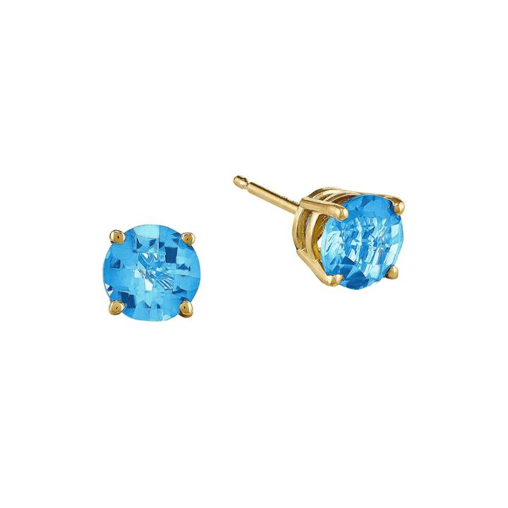 Genuine Swiss Blue Topaz 14k Yellow Gold Round Earrings