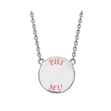 Phi Mu Enamel Sterling Silver Disc Pendant Necklace