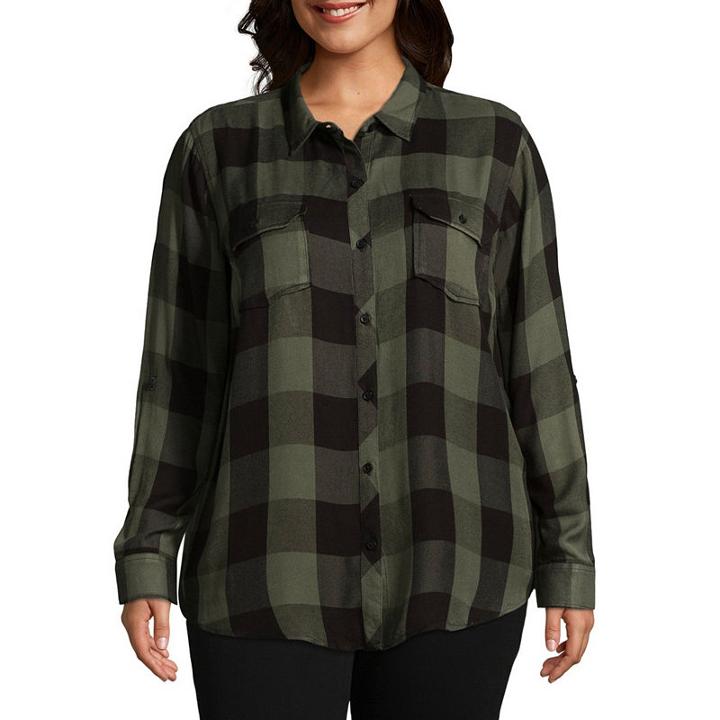 B+ 3/4 Sleeve Buffalo Plaid Shirting - Plus