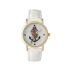Olivia Pratt Womens Floral Anchor Dial White Leather Watch 15004
