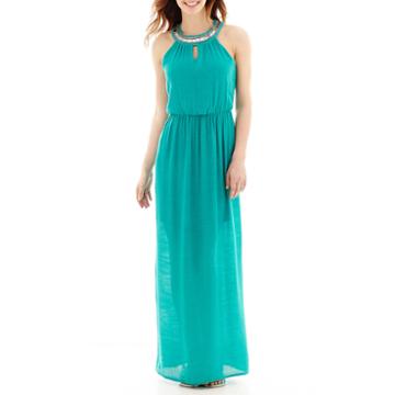 Love Reigns Sleeveless Gauze Necklace-trim Maxi Dress