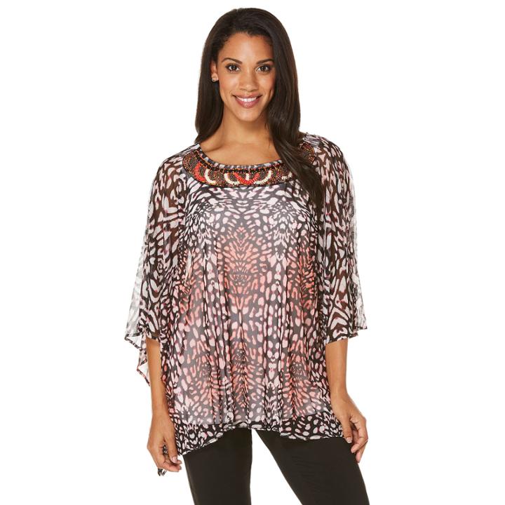 Rafaella Short Sleeve Crew Neck Mesh Blouse