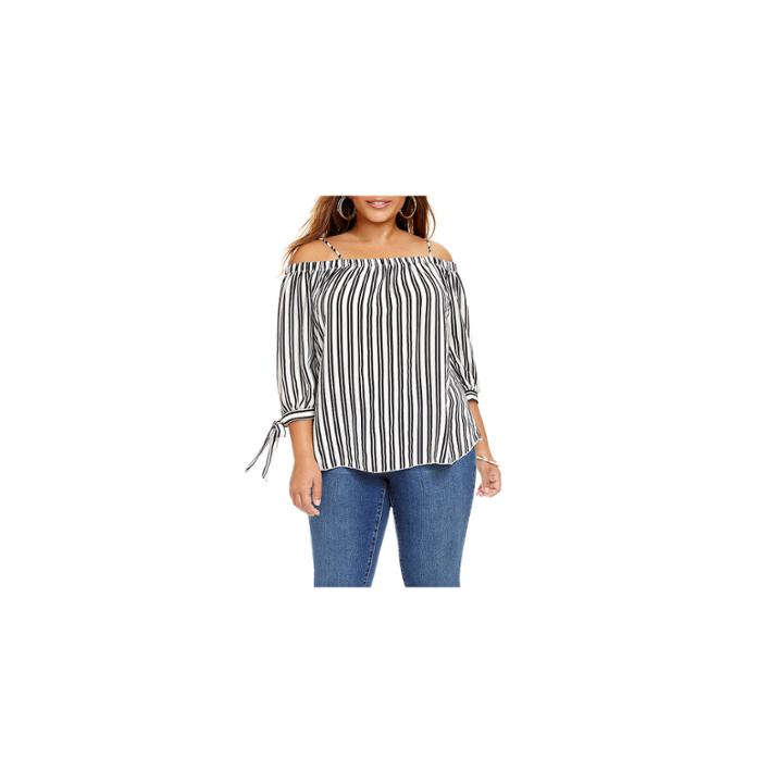 Fashion To Figure Chelsea Bay Striped Off Shoulder Blouse - Plus