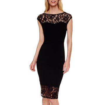 Fifth & Park Sleeveless Beaded Lace-inset Sheath Dress