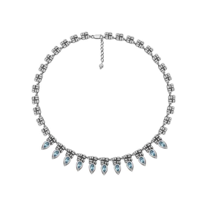 Genuine Sky Blue Topaz Oxidized Sterling Silver Collar Necklace